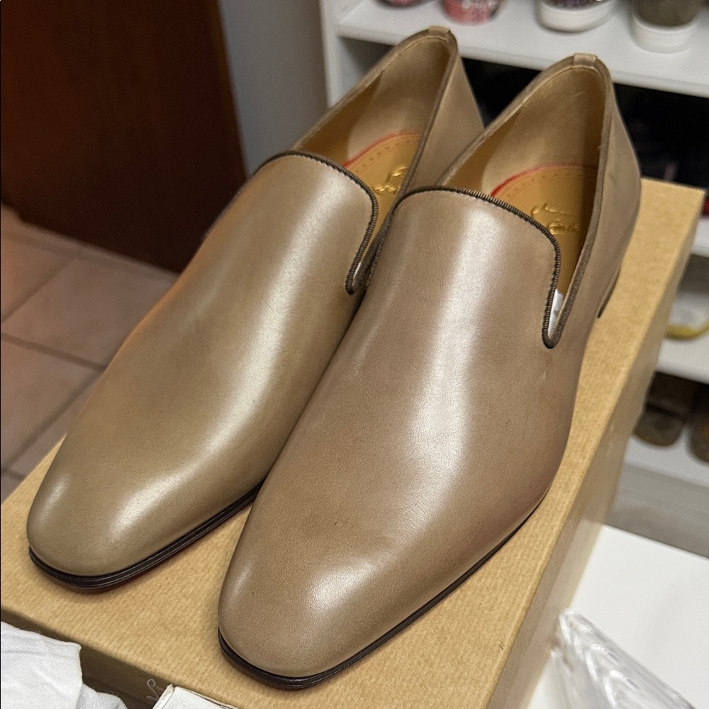 Christian Louboutin New Tan Leather Men's Slip-Ons